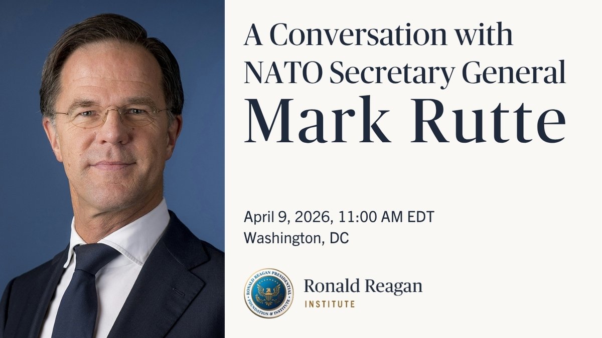 ReaganInstitute's tweet image. Join the Reagan Institute for a timely conversation with NATO Secretary General Mark Rutte (@SecGenNATO) this Thursday, April 9th at 11AM EDT.

Hosted by our Center for Peace Through Strength, this event will feature remarks from Secretary General Rutte followed by a discussion