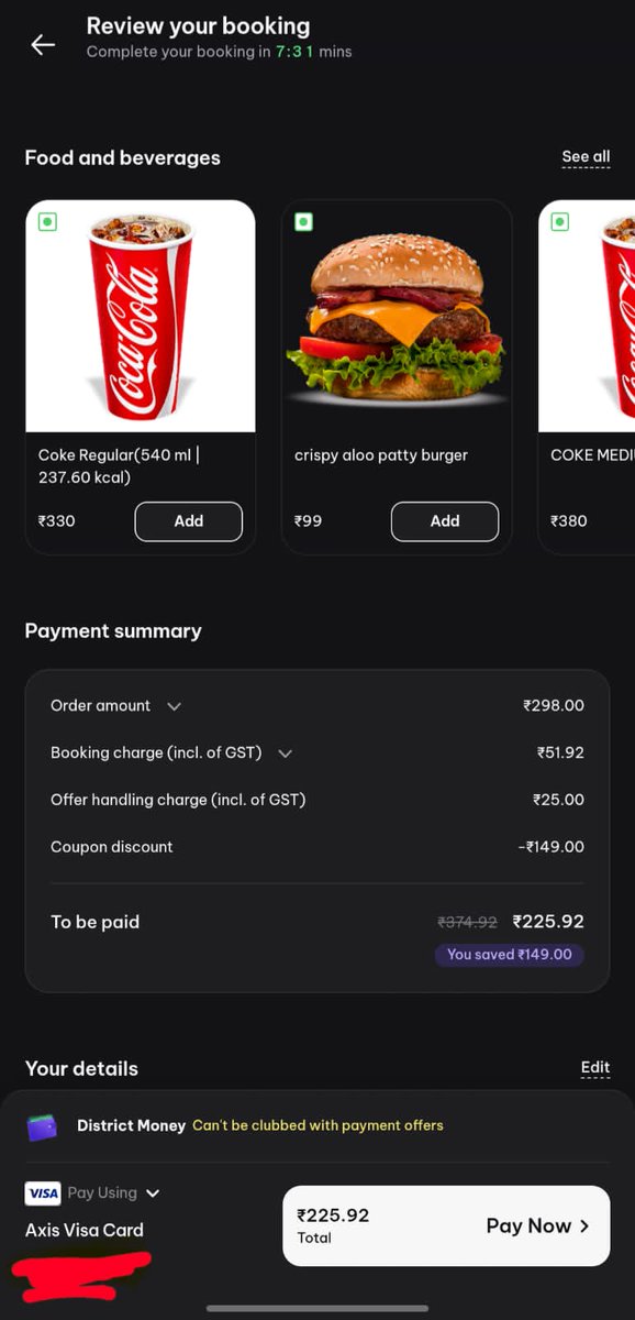 imteshal_karim's tweet photo. @district_india @jagograhakjago This is pure predatory behavior.
Could you please explain what that 'offer handling charge' does and why there is a GST on it despite a Rs 51.92 booking charge? 
Rs 76.92 additional is pure robbery. Thanks @zomato , you can have your app back 🙌🏼 https://t.co/60vHF6vd9B