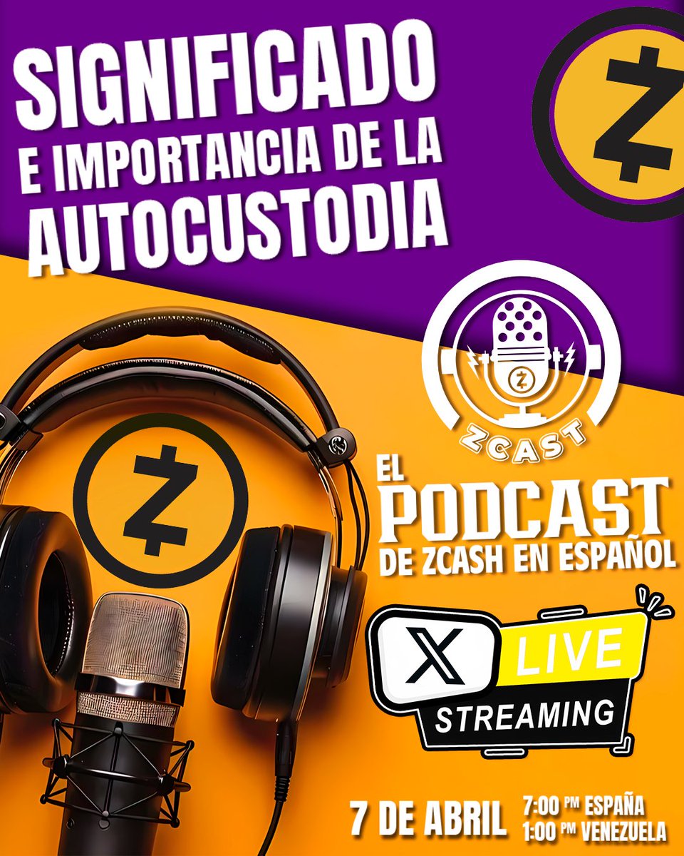 ZcastEsp's tweet photo. ¡Tenemos nuevo #ZcastLive!

Como ya es costumbre, estaremos en vivo, por X y YouTube, hablando con la comunidad, con los zcashers, con los entusiastas de la privacidad y la tecnología blockchain.

En esta oportunidad conversaremos de:

El significado y la importancia de la autocustodia.

Acompáñanos a filosofar y concientizar sobre este importante tema.

Ah, ¡podrás llevarte tu POAP! 

Nos vemos a las 7pm por X y por YouTube:
https://t.co/Izfa6zazc5