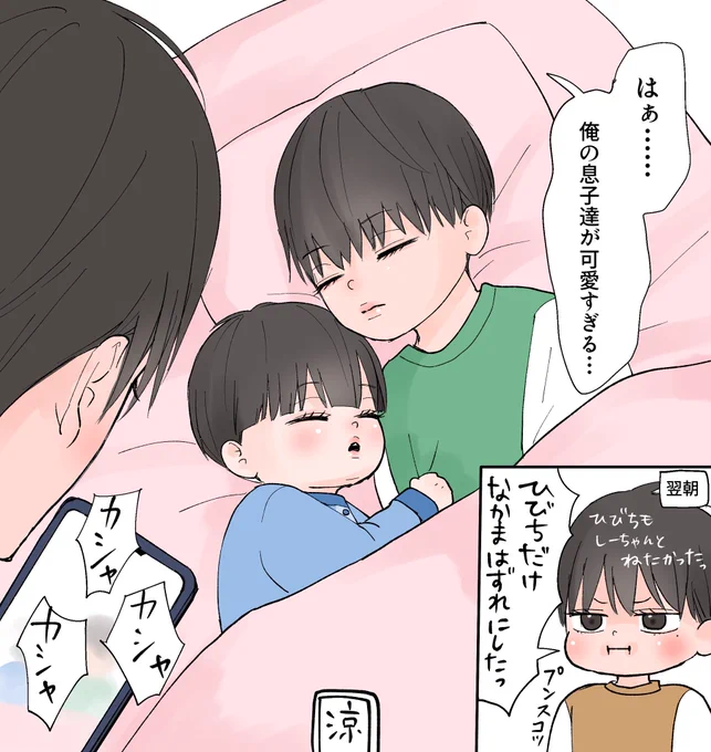 にぃにと寝るって言って結局薫にぃににそのまま一緒に寝てもらって、やっとねんねしたちーたんでした☺️

響と静 