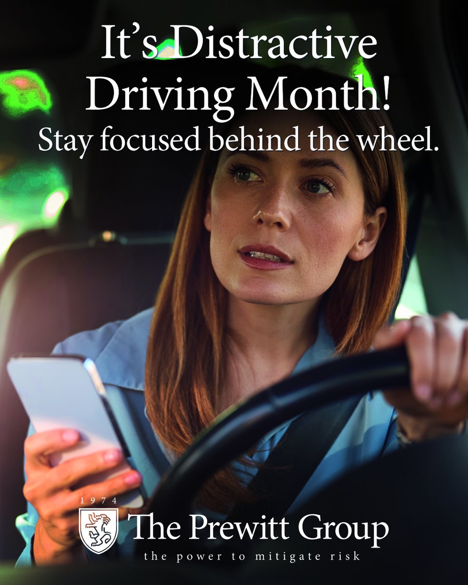 ThePrewittGroup's tweet photo. Some risks are preventable, and distracted driving is one of the most avoidable. Whether you’re heading to the office, visiting clients, or on your daily commute, staying focused behind the wheel is one of the simplest ways to reduce risk. #DistractedDrivingAwarenessMonth https://t.co/mL7eMfaQsg