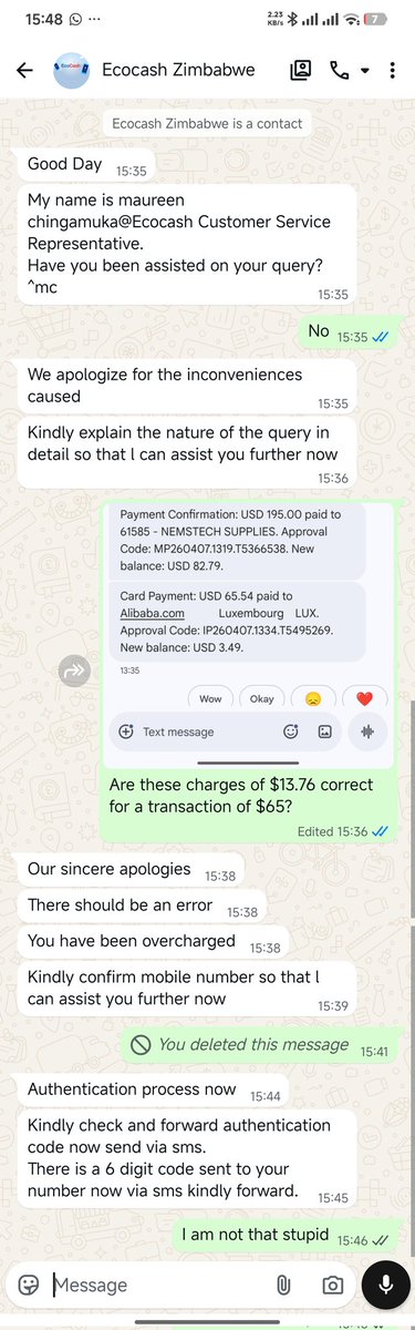 SirPardon1's tweet photo. @EcoCashZW I almost shared my otp with this fraudster. He saw my post about my query and ran to my inbox https://t.co/69vLsqDFgx