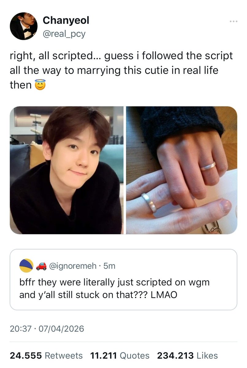 littlepwettyboy's tweet photo. #chanbaek one tweet au

just 10 years since chanbaek on we got married‼️ https://t.co/xeHIJj7EaL
