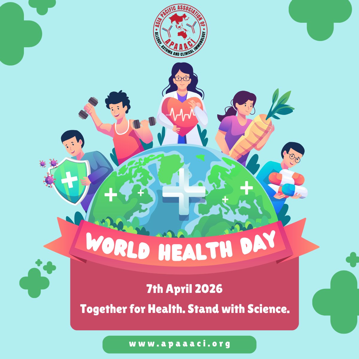 APAAACI1's tweet photo. On World Health Day 2026, APAAACI stands Together for Health—guided by science.

Across the Asia‑Pacific region, we continue to advance evidence‑based care in allergy, asthma, and clinical immunology to support better health outcomes for all.

#WHD2026 #TogetherForHealth https://t.co/2UbZwhqjWd