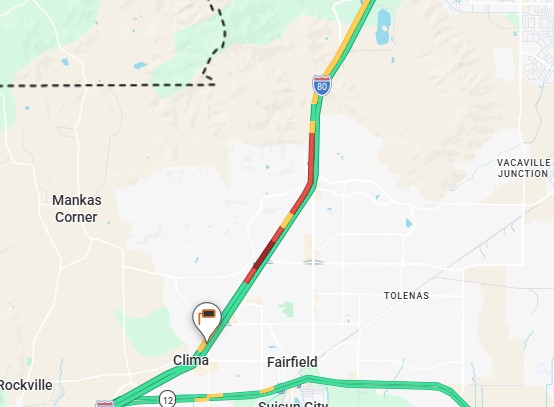 KCBSAMFMTraffic's tweet image. #Fairfield🚨 ALL LANES are stopped on #Interstate80 Westbound at Air Base Pkwy for a police investigation. 📸Caltrans #KCBSTraffic