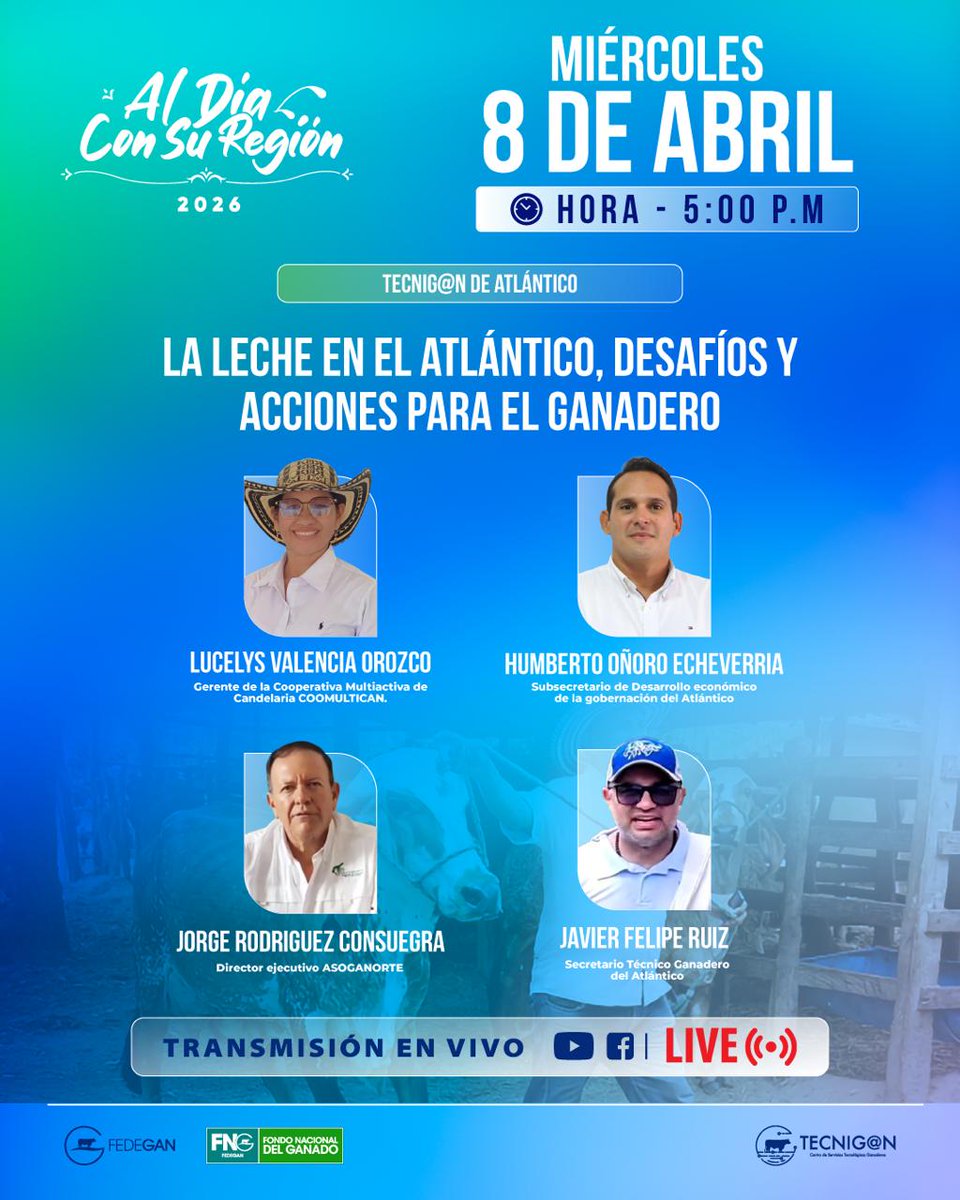 ASOGANORTE's tweet photo. 📅 Conéctate y sé parte de esta conversación que busca generar soluciones reales para el campo.
📍 Transmisión en vivo a través del canal de YouTube de Fedegán

¡No te lo pierdas! 💬🐄 https://t.co/uH6FEsMZ6D