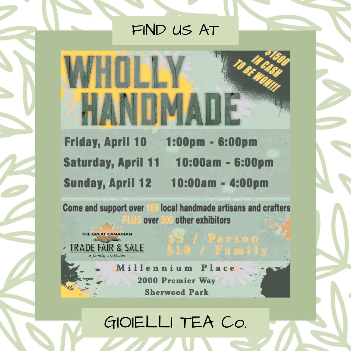 GioielliTeaCo's tweet photo. The Great Canadian Trade Show. Find us in the WHOLLY HANDMADE Hall. 
#events  #thingstodo #alberta #shoplocal https://t.co/yqz02SxiI4