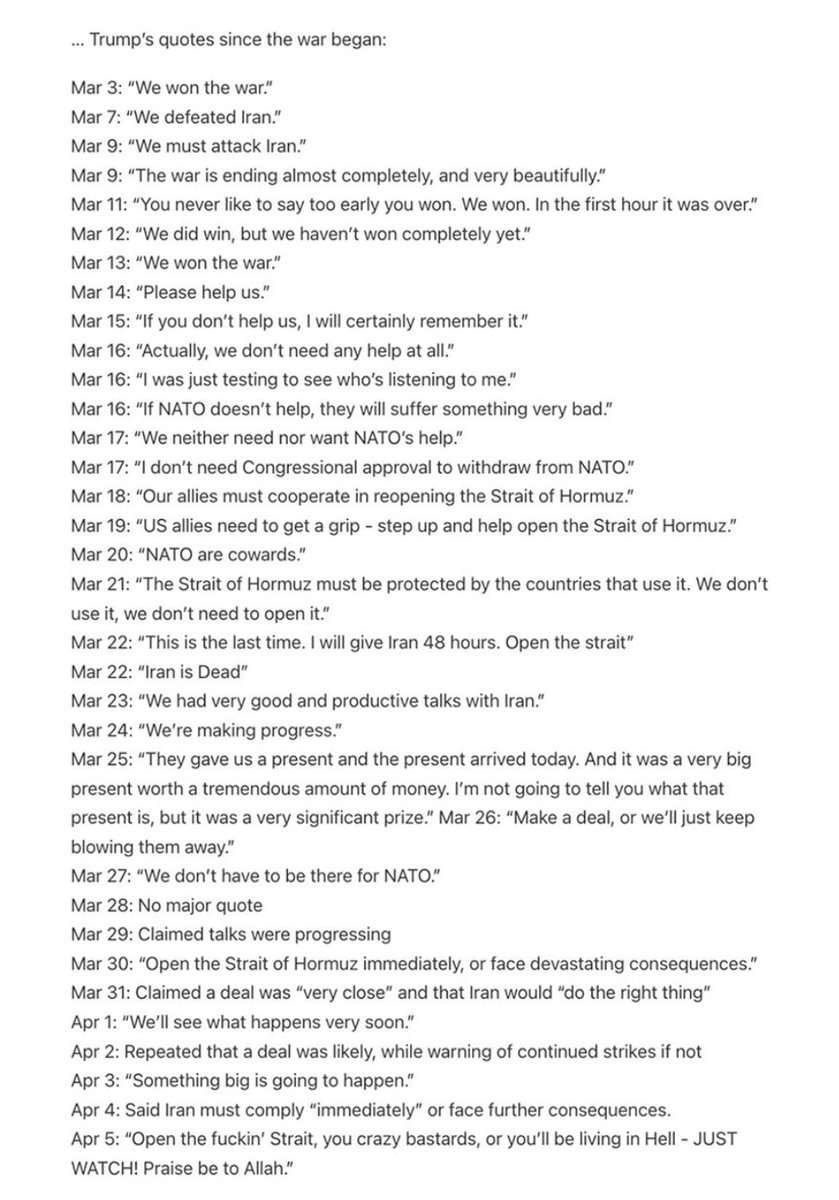Tsenrepictures's tweet photo. @EthanLevins2 All Trump’s quotes since the start of the unjust war https://t.co/nHNvsTGjCN