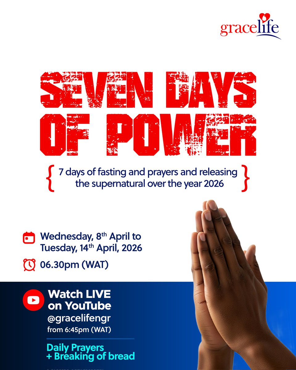 gracelifengr's tweet image. Join us for Seven Days of Power, a time of intentional fasting, fervent prayers, and divine encounters. This is more than a program; it’s a moment to align, to press in, and to see God move like never before.

#SevenDaysOfPower #GraceLife #PrayerAndFasting
