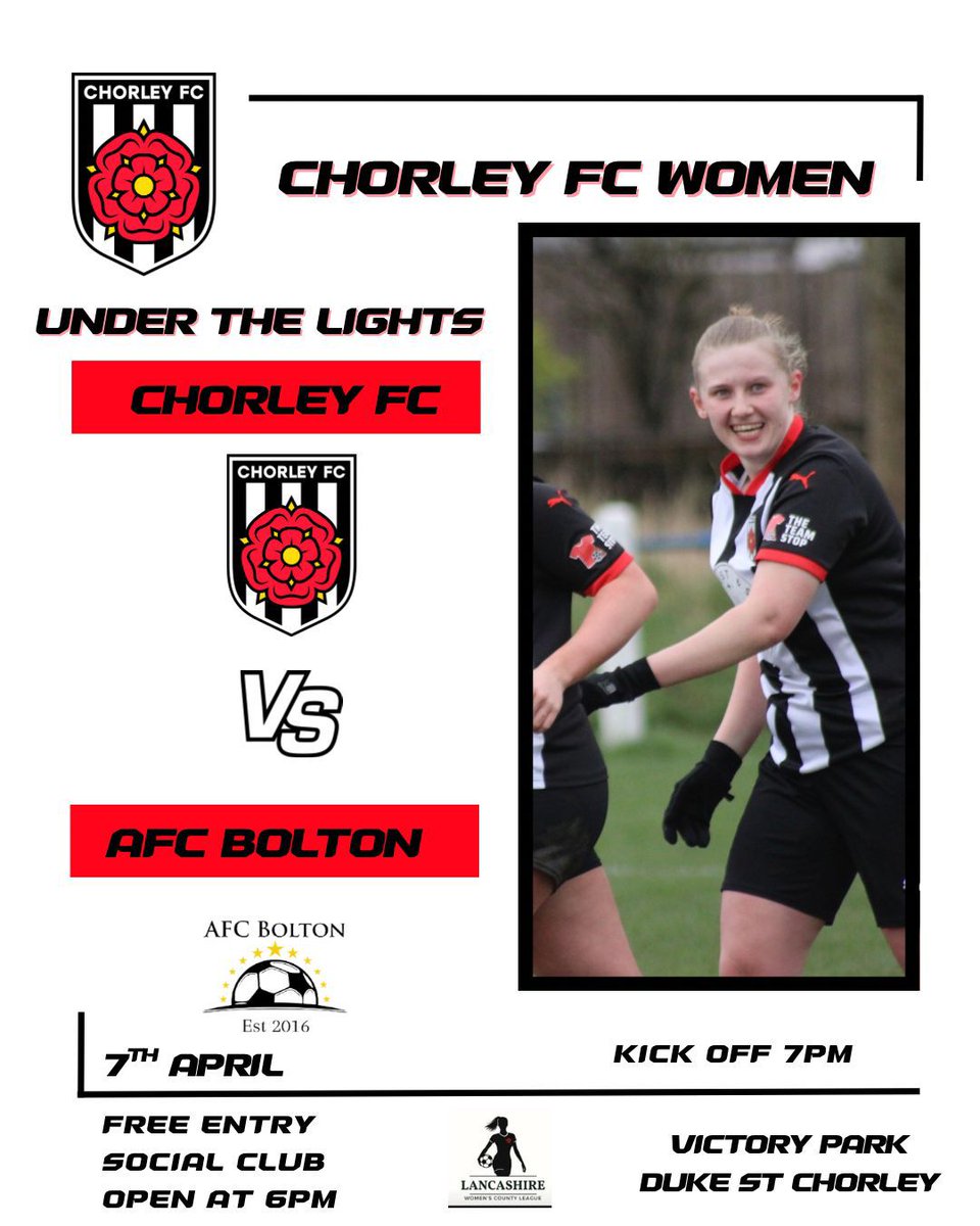 chorleyfc's tweet photo. After a FREE football fix tonight? Look no further! 

The Chorley FC Women are in action at VP tonight, taking on AFC Bolton.

Free entry, good vibes, the sun is shining - what's not to like?

See you all later. 😉

#WeAreChorley https://t.co/5fasjiCubr