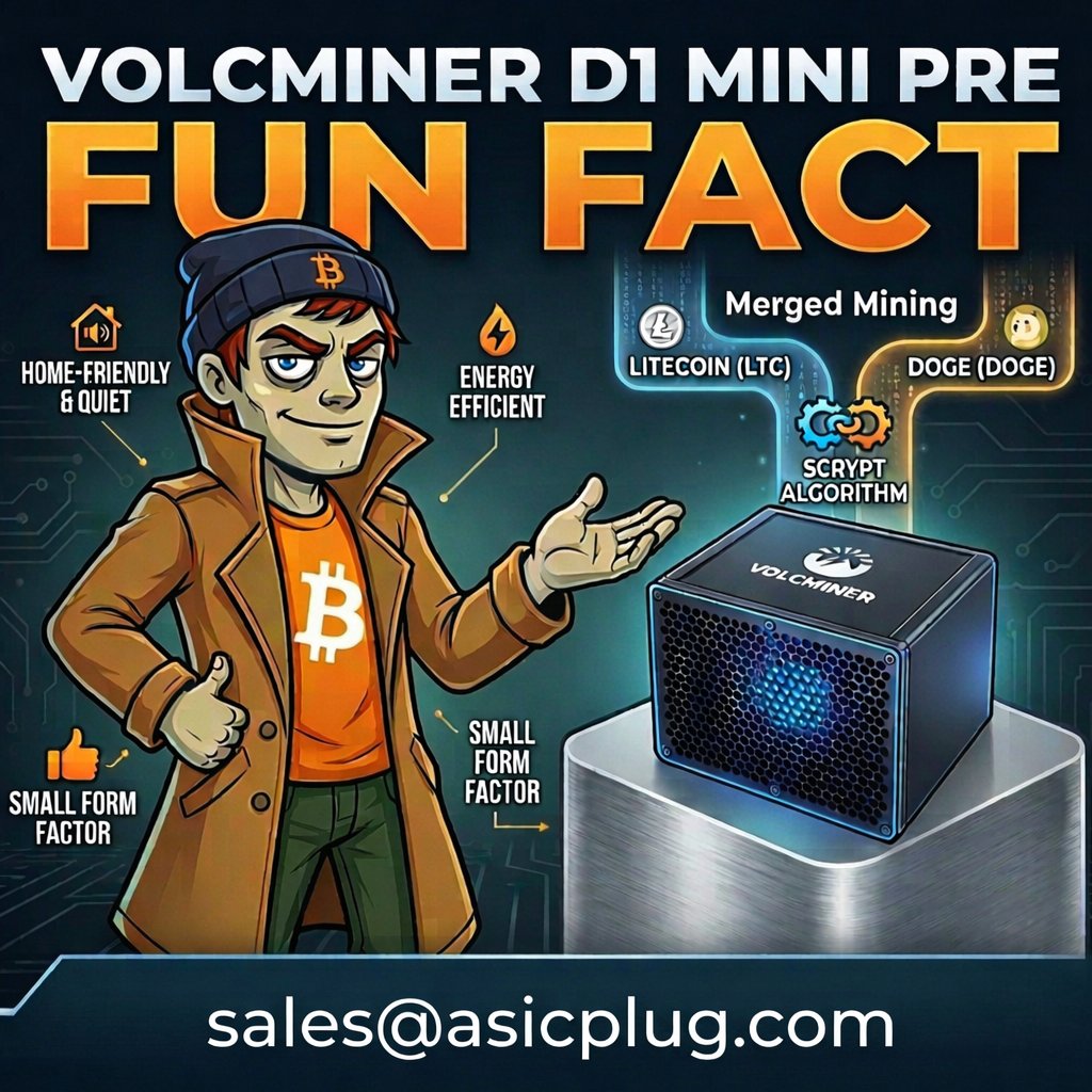 asicplug_'s tweet image. Designed for beginners and home miners, the VolcMiner D1 Mini Pre uses the Scrypt algorithm to mine Litecoin and Dogecoin through merged mining. It runs at about 2.2 GH/s with around 500W power, offering a compact and quieter option for home setups.

#LTCMining #DOGEMining #ASIC