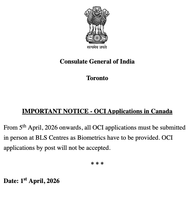 AskKubeir's tweet image. OCI update - From April 5, 2026!

In-person submission at BLS is mandatory, biometrics required!

#OCI #BLS