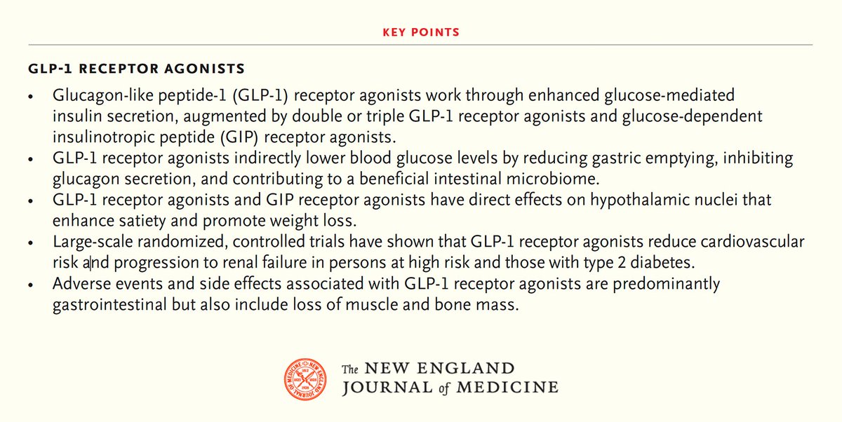 NEJM's tweet photo. A new review by Clifford J. Rosen, MD, and Julie R. Ingelfinger, MD, describes a new generation of treatment with GLP-1 receptor agonists for persons with obesity with or without diabetes or prediabetes. Learn more: https://t.co/SNdSrVXqWJ https://t.co/JFLc6ozelE
