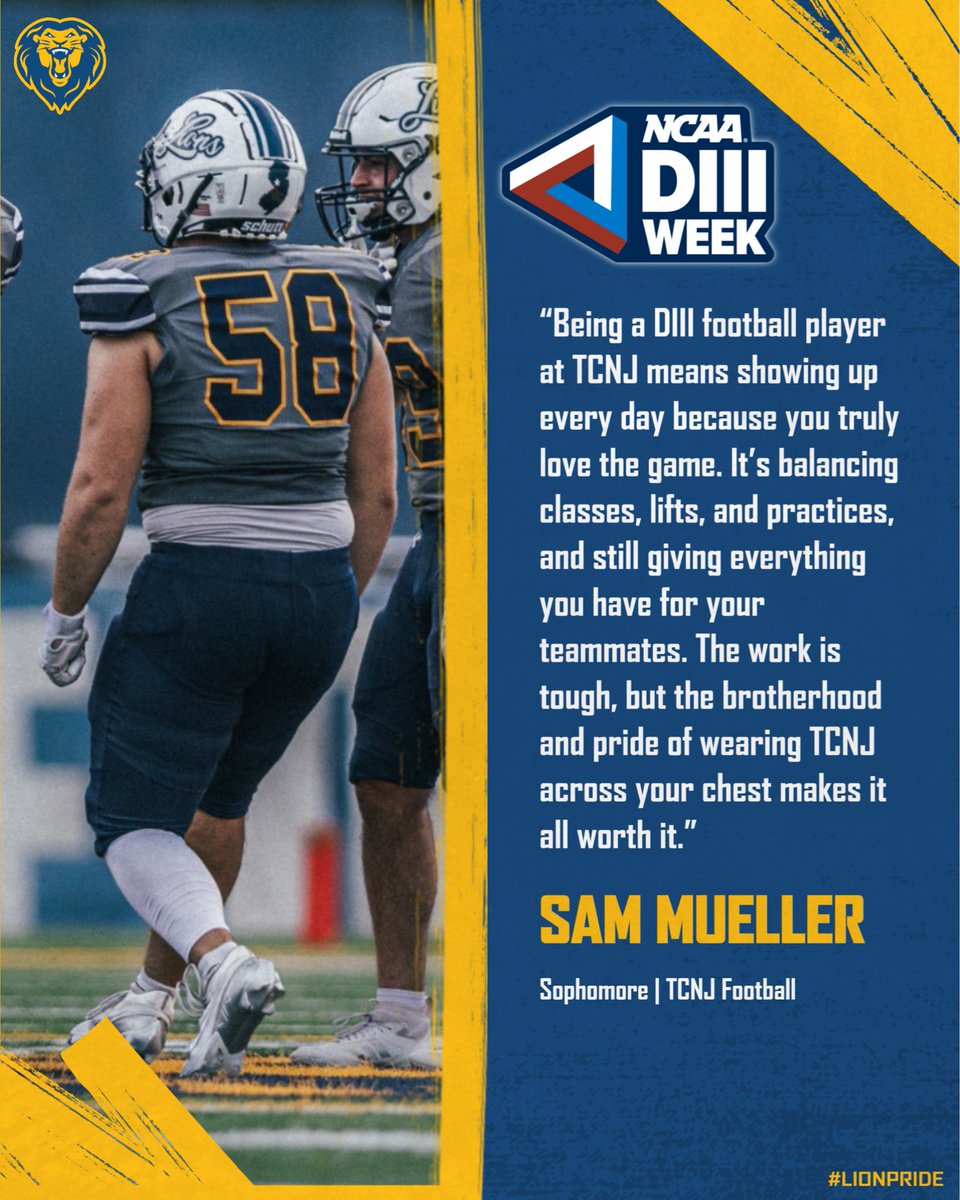 tcnjlions's tweet image. For The Pride 🦁

Hear from @TCNJfootball’s Sam Mueller and @tcnjxctrack ’s Will Evarts on what being a DIII athlete at TCNJ means to them!

#LionPride #WhyD3 #D3Week