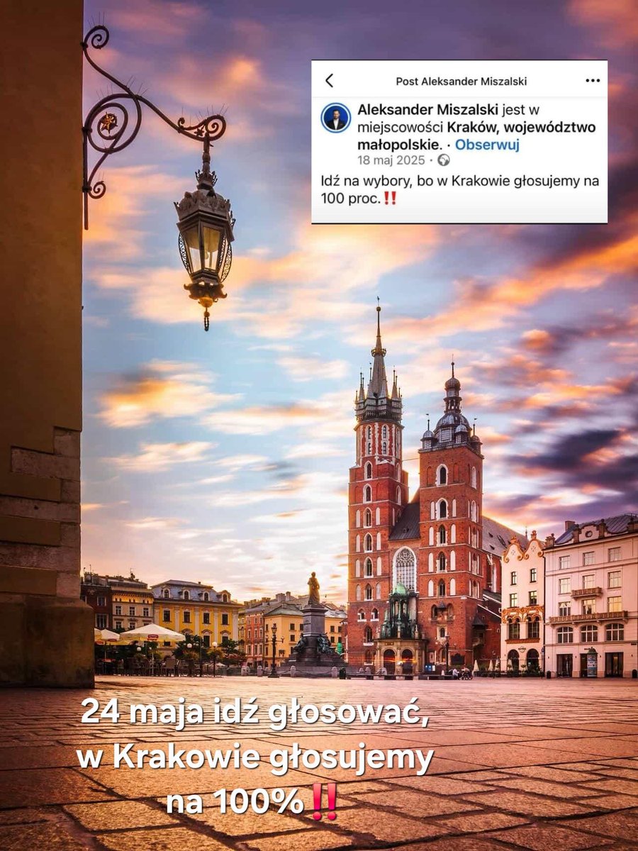 Jak to mówi <a href="/Miszalski_/">Aleksander Miszalski</a> , <a href="/krakow_pl/">Kraków</a> głosuje na 100% - 24 maja idźmy do urn #referendumKrk 
<a href="/KONFEDERACJA_/">Konfederacja</a> <a href="/KonfederacjaKrk/">Konfederacja - Kraków</a>
