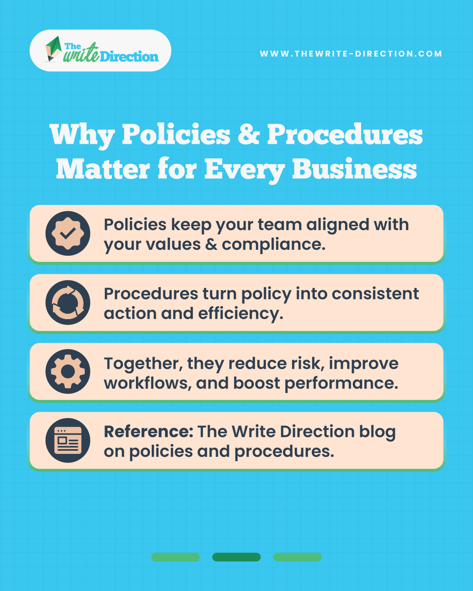 WriteDirection7's tweet photo. Great businesses aren’t built on "winging it."

Top-tier companies stay smooth 24/7 thanks to the Policy + Procedure powerhouse. Stop guessing and start documenting!

Let The Write Direction move you from chaos to clarity with a manual tailored to your needs. https://t.co/YH2JuuTJ10