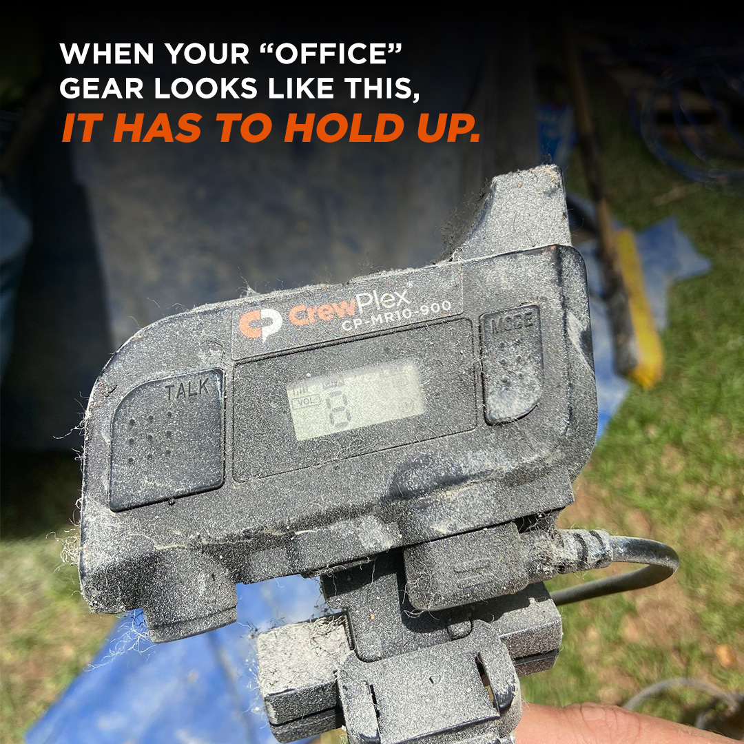 CrewPlex's tweet photo. When your “office” makes your gear look like this, it has to hold up. 💪

The CrewPlex MR10 is built tough—IP54 water and dust resistant—so your crew can count on it in challenging conditions.

Learn more today at https://t.co/BwQGM3XAA3 https://t.co/tkTNKS0LLn