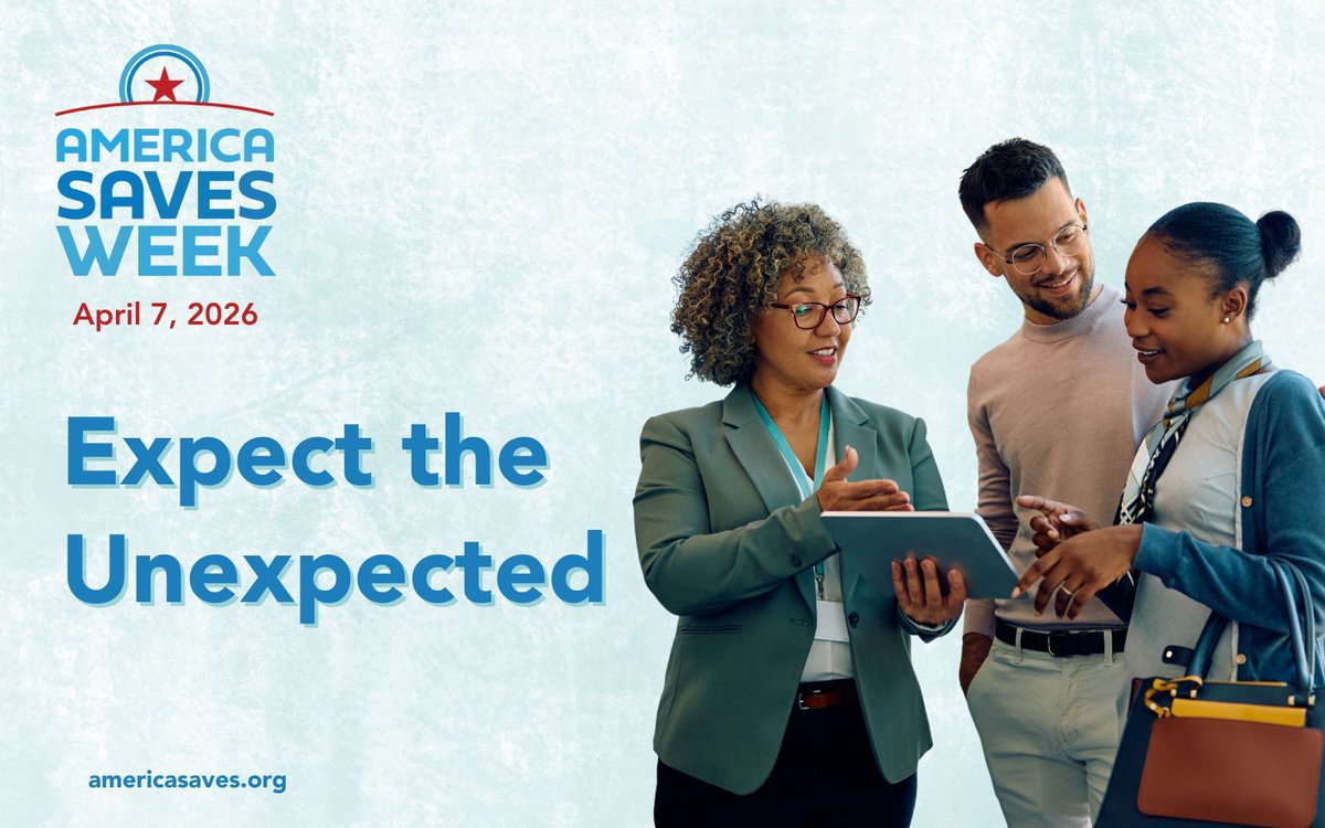 It’s Day 2 of #AmericaSavesWeek 2026 and today we’re focusing on the unexpected! Life can throw curveballs—bills, car repairs, or medical expenses.

Take a moment today to check your emergency fund goal or start one. Even small savings add up to a big peace of mind! #ASW2026