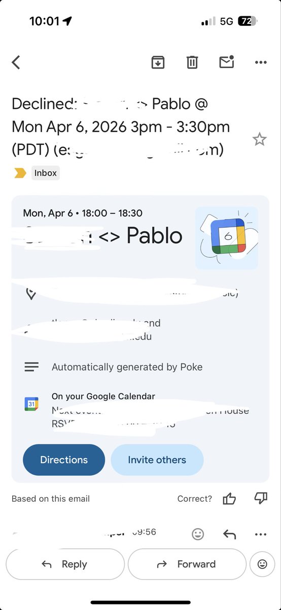 PabloGraciaNet's tweet photo. @interaction I really need there to be a way to get poke to stop auto inviting people to calendar invitations. It frequently gets timezones mixed up (I travel a lot) and it’s sometimes embarrassing https://t.co/dUkJkNbJdh