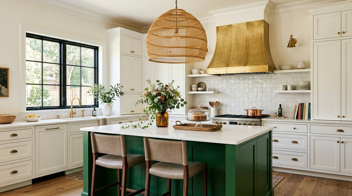 Decorilla's tweet image. This kitchen is a dream, right? The earthy green island paired with clean white cabinetry creates the perfect balance. 🌿🍽️ Ready to turn your kitchen into a space you’ll never want to leave?

#KitchenVibes #DesignInspiration #HomeStyle #KitchenDetails
