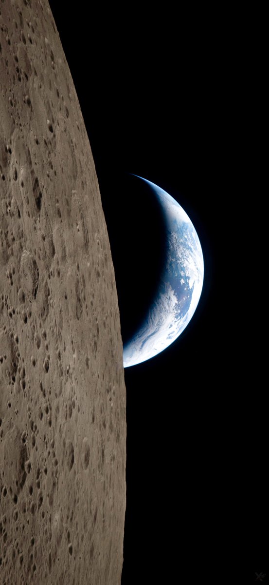 XploraSpace's tweet image. 📱🌍 Fond d’écran « Earthset ».

La spectaculaire image capturée par l’équipage d’Artemis II lors de son survol de la Lune.
Nous avons réalisé ce wallpaper optimisé pour votre smartphone, afin de garder ce coucher de Terre derrière l’horizon lunaire directement dans votre poche.
