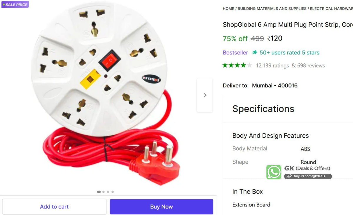 gearknowledge's tweet image. 7 Socket Extension Board @ ₹120

bilty.co/knrm3o

#Shopsy #HomeComfort #ExtensionBoard

🔥 More deals here 👉 tinyurl.com/gkdeals