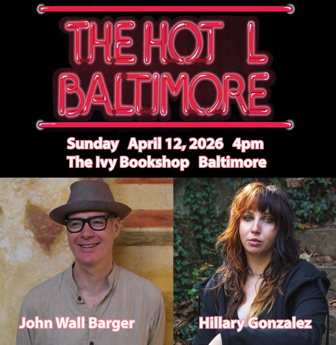 SmartishPace's tweet photo. This Sunday at 4pm, The HOT L Poets Series presents #poets John Wall Barger & Hillary Gonzalez at @TheIvyBookshop & the reading includes the best #openmic in town! Join us on the covered patio as we return to The Ivy for the summer!
@johnwallbarger #poetry #bmoreart #poems https://t.co/kGgPTTDS7M