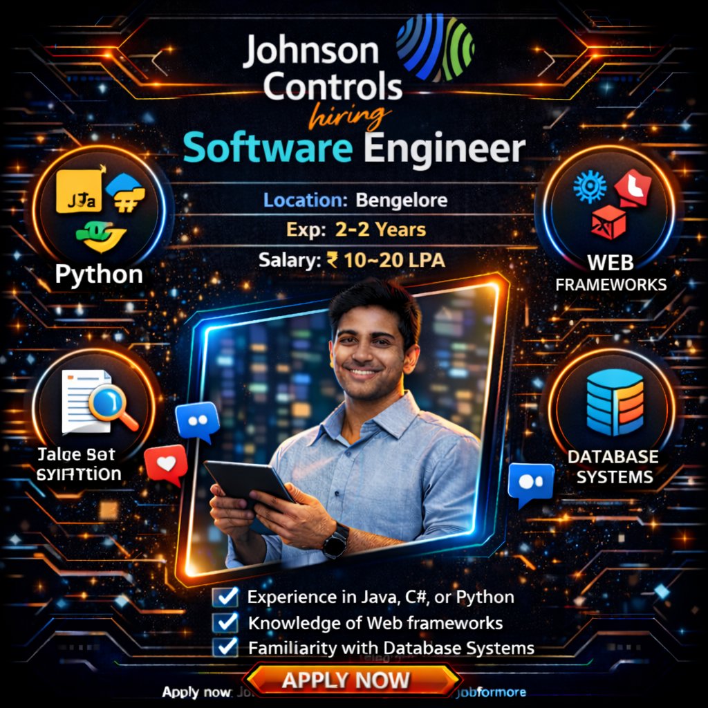 jobformore's tweet photo. ๐ข Software Engineer @ Johnson Controls!
๐ Bangalore
๐ BE/BTech Freshers
๐ฅ Java + C#
๐ฐ INR 10โ20 LPA
Smart Buildings! ๐ง
#JohnsonControls #IoT #BangaloreJobs #Freshers #Jobformore
Apply: https://t.co/N2zeTqEcrl https://t.co/ugvC67OBQ3