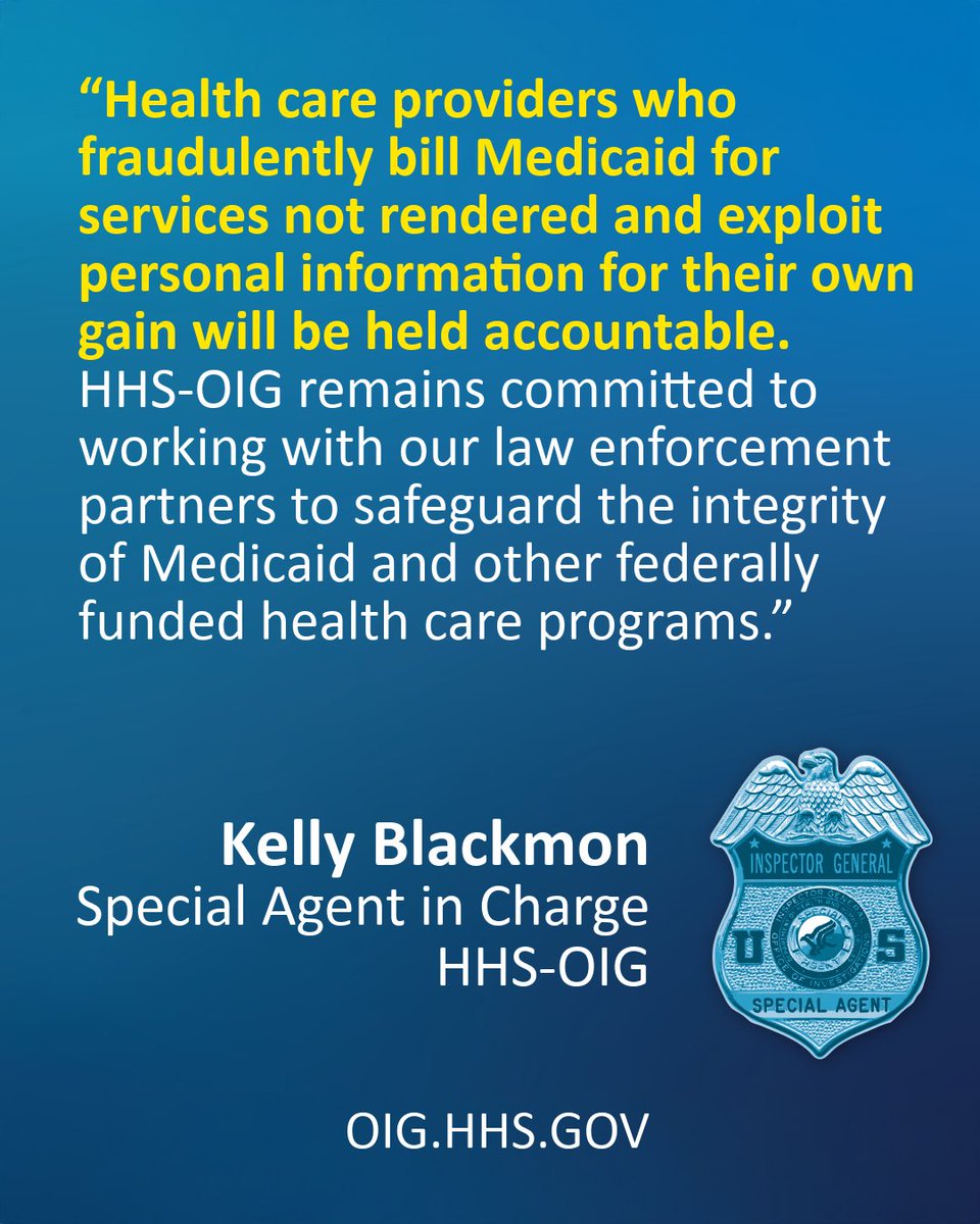 OIGatHHS's tweet image. An Alabama child and family therapist was sentenced to 54 months in federal prison and ordered to pay $718K for billing Medicaid for counseling services never provided and misusing the patient information of minors. Read more: direc.to/fVop