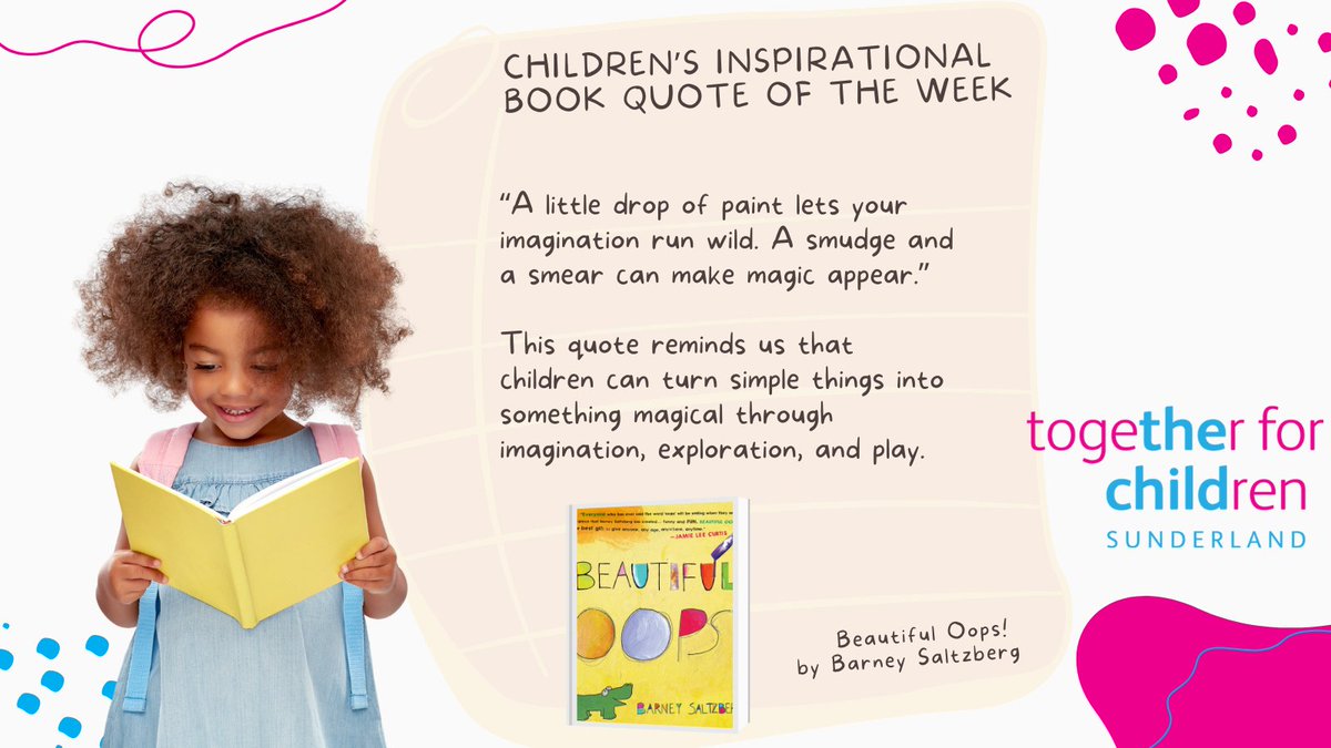 TfCSIS's tweet photo. Good afternoon! This is School Improvement’s Book Quote of the Week.  💡📚 

“A little drop of paint lets your imagination run wild. A smudge and a smear can make magic appear.” — Beautiful Oops! by Barney Saltzberg  

#EducationMatters #readingcommunity https://t.co/suOecQl5G2