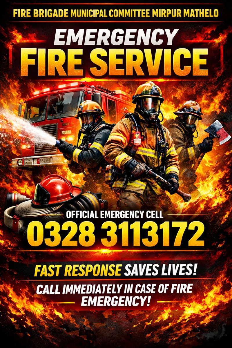 BhuttoUsmanBhu1's tweet image. "🔥 Fire safety alert! 🚒 Municipal Committee Mirpur Mathelo launches emergency fire service! Call 0328-3113172 for instant help. Kudos to Chairman Barrister Mir Shahbaz Khan Lound for this initiative! 💪 #MirpurMathelo #FireSafety #EmergencyResponse"