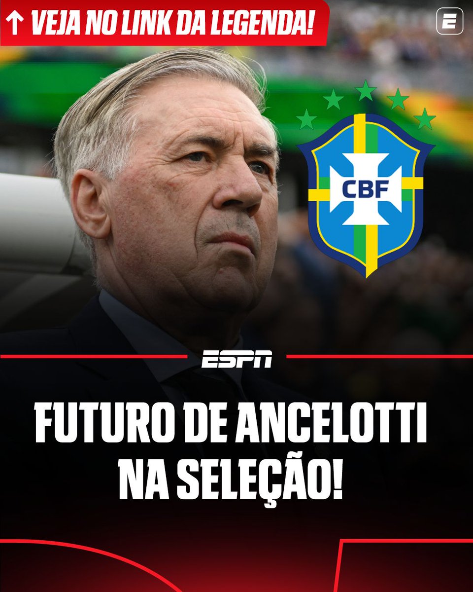 ESPNBrasil's tweet image. CBF TOMOU UMA DECISÃO! 👀 

CBF toma decisão e decide futuro de Ancelotti no comando do Brasil.

➡️ buff.ly/th6SPtd 

#FutebolNaESPN #Brasil #Ancelotti