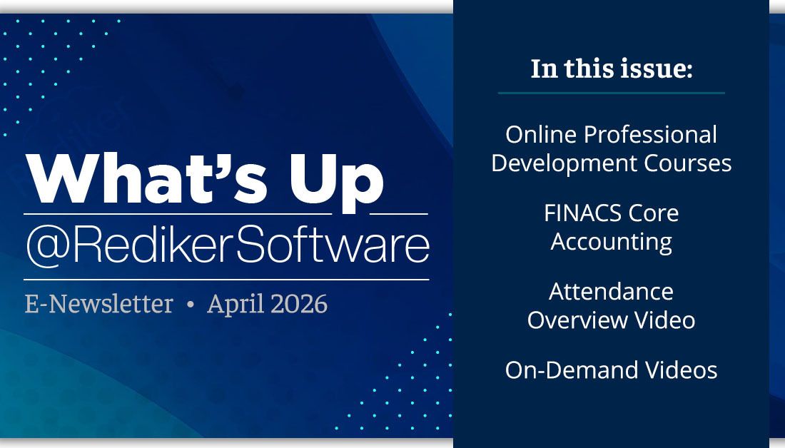 Check out our April edition of What's Up @ RedikerSoftware 👉️ buff.ly/ppb0Rra This month we've got Spring Online Courses, a new on-demand Attendance Overview video, and more.