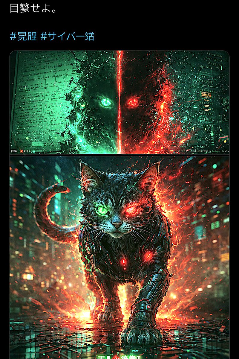 It woke up.

And reality… broke.

#cyberpunk #AIart #awakening #cat #glitch