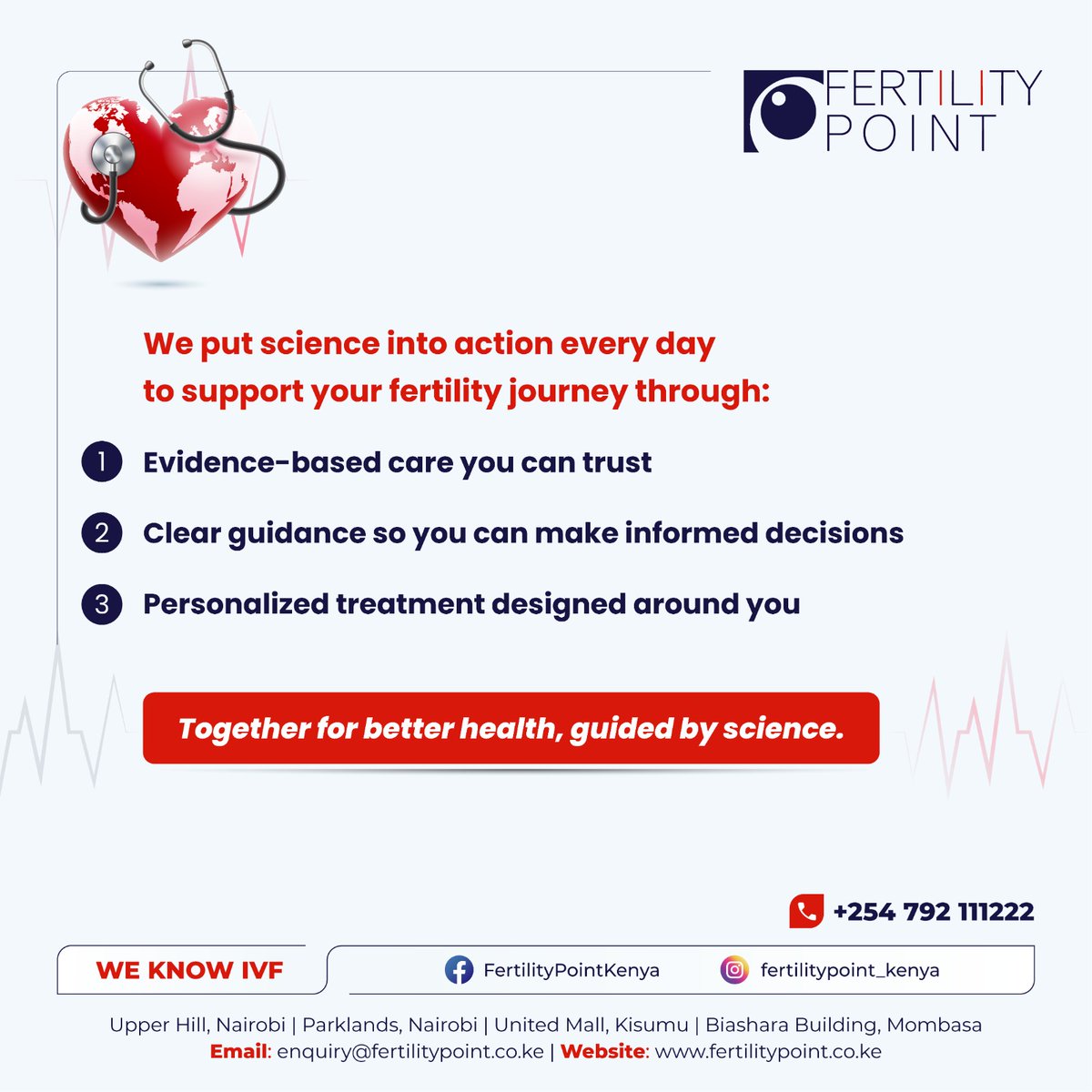 This #WorldHealthDay, your health matters more than ever. 🌍

Science and personalized care make fertility journeys possible. Today we celebrate taking charge and making informed choices.

Ready to explore your fertility options? Call or WhatsApp +254792111222.

#FertilityCare