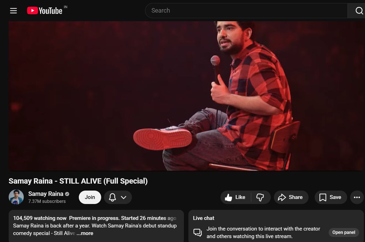 SamarthDaily's tweet photo. 100K + live watching for Samay's stand up special 🔥🔥. #SamayRaina https://t.co/VNtLQEGhsc