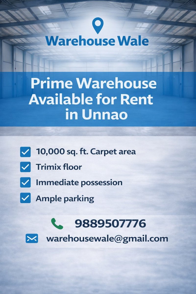 RanvijaySinghR6's tweet image. #login 
Prime Warehouse Available for Rent in #Unnao – Ideal for Growing Businesses. If you are looking for a , ready-to-move warehouse in Unnao, Warehouse Wale brings you a premium option designed to support smooth #logistics operations. 
#India 

warehousewale.com/view-warehouse…