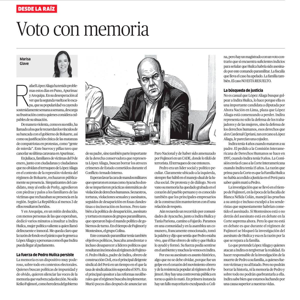 MARISA GLAVE CÓMPLICE DE LA DELINCUENTE  VILLARÁN  EN LOS PEAJES CORRUPTOS DE OAS, SALIÓ EL DOMINGO EN LA <a href="/larepublica_pe/">La República</a> A DECIR QUE VOTEN CON MEMORIA
SI PUES CON MEMORIA RECORDAR QUE ELLA Y JORGE NIETO ESTÁN SIENDO INVESTIGADO X LAVADO DE ACTIVO LA MAFIA DE LAS CHALINAS VERDES