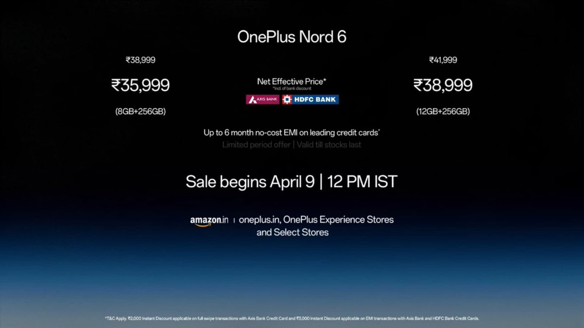 saaaanjjjuuu's tweet image. Oneplus Nord 6 launched at ₹38,999 for 8/256GB: 

• 6.78" 165Hz 1.5k Flat AMOLED 
• SD 8s Gen 4
• UFS 4.1 
• 9000mAh + 80W
• 50MP Main + 8MP 
• IP68/IP69 Rating
• OxygenOS 16 

With offers it’s actually a good deal. Thoughts?