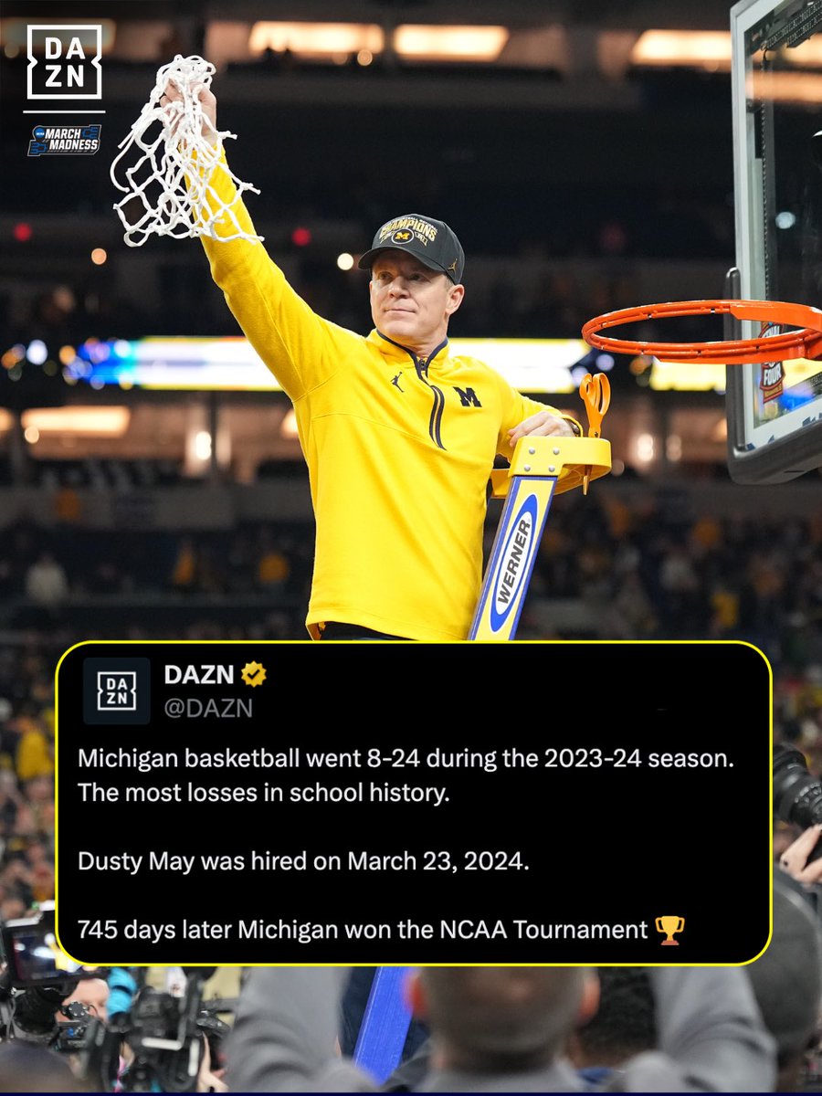 DAZN's tweet image. Dusty May single-handedly brought Michigan basketball back 👏

#NCAAonDAZN | #MarchMadness