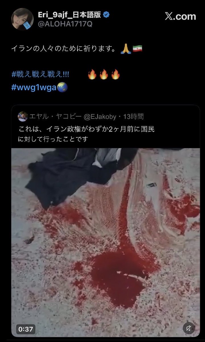 A_llzenwoo's tweet image. イランの人々のために祈ります。🙏🇮🇷

#戦え戦え戦え!!!🔥🔥🔥

#wwg1wga🌏