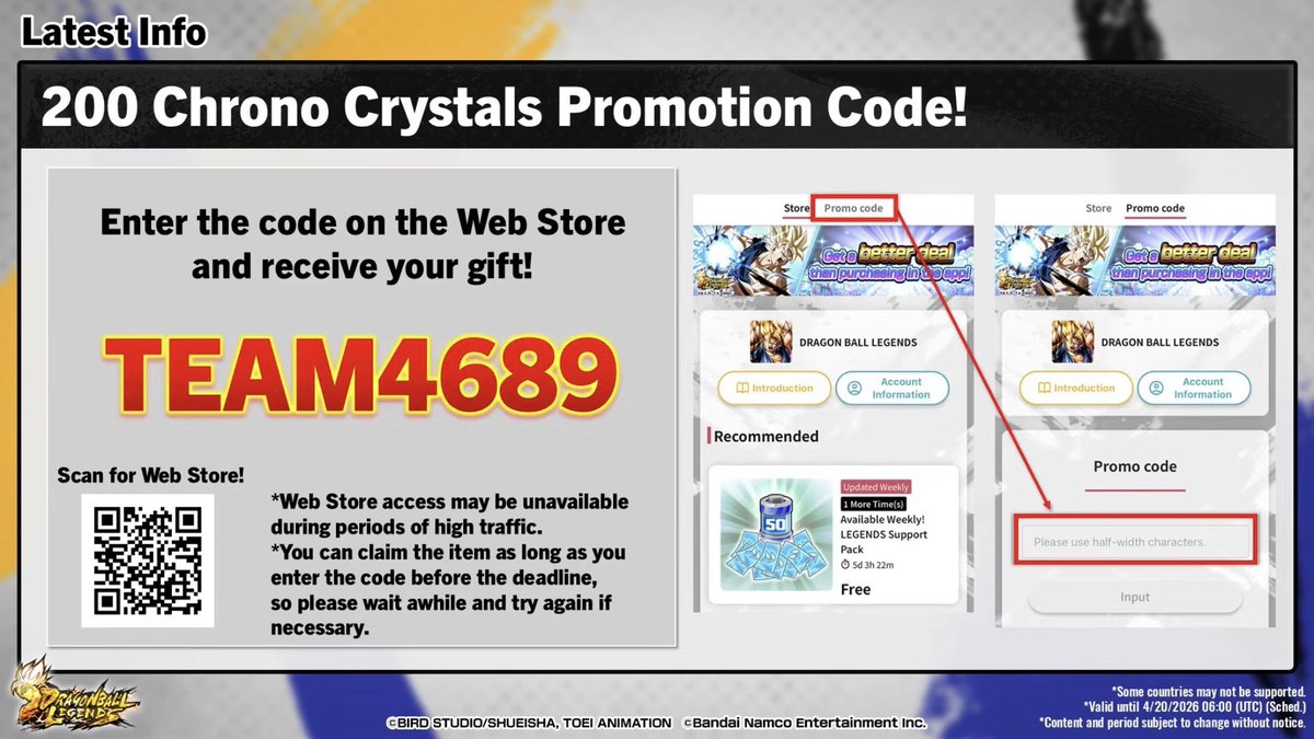 Dbl Promo Code 200 Chrono Crystals Promo Code : TEAM4689 #dblegends #dbl