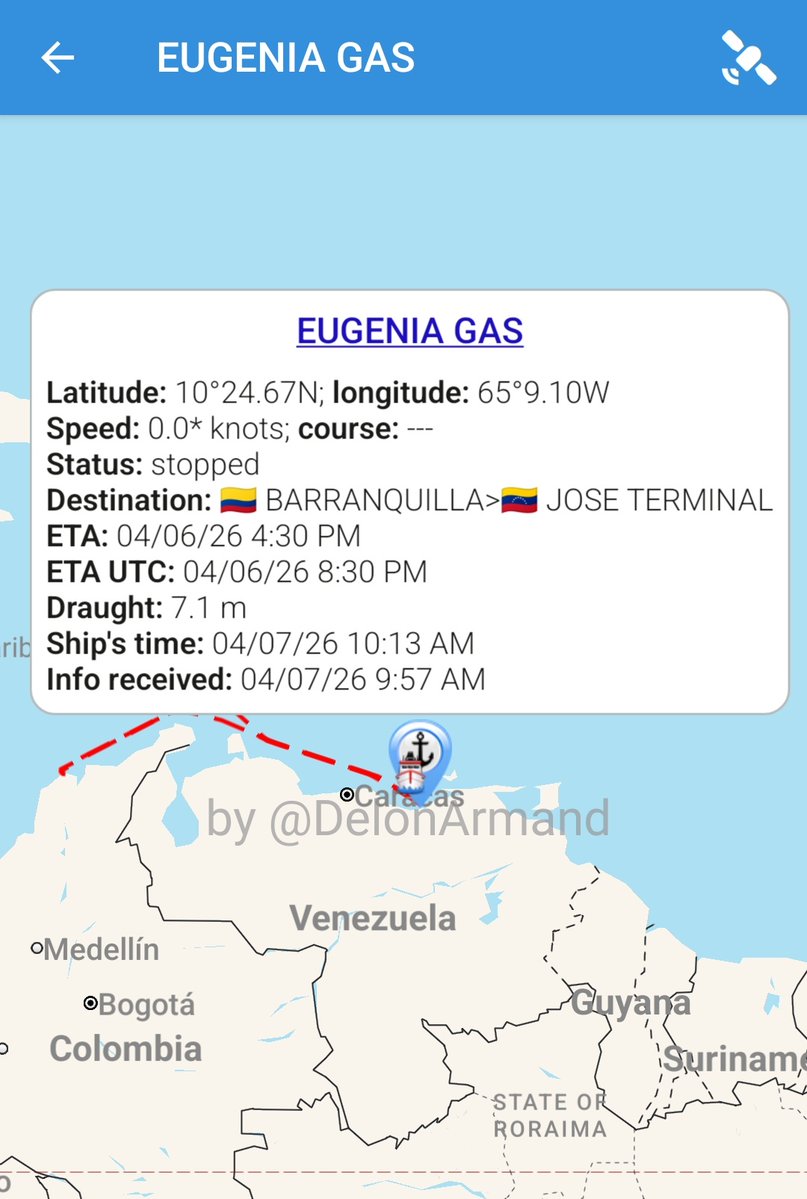 DelonArmand's tweet image. Venezuela #tankers

- EUGENIA GAS arribó a Jose Anch desde Barranquilla, Co.

- MARACAIBO (Cape Tallin) en ruta a Coveñas Terminal, Colombia.

→ Regimenes izquierdistas de ambos paises dándose soporte en materia petrolera, gas... y refugio a grupos terroristas 🤔
#oilandgas