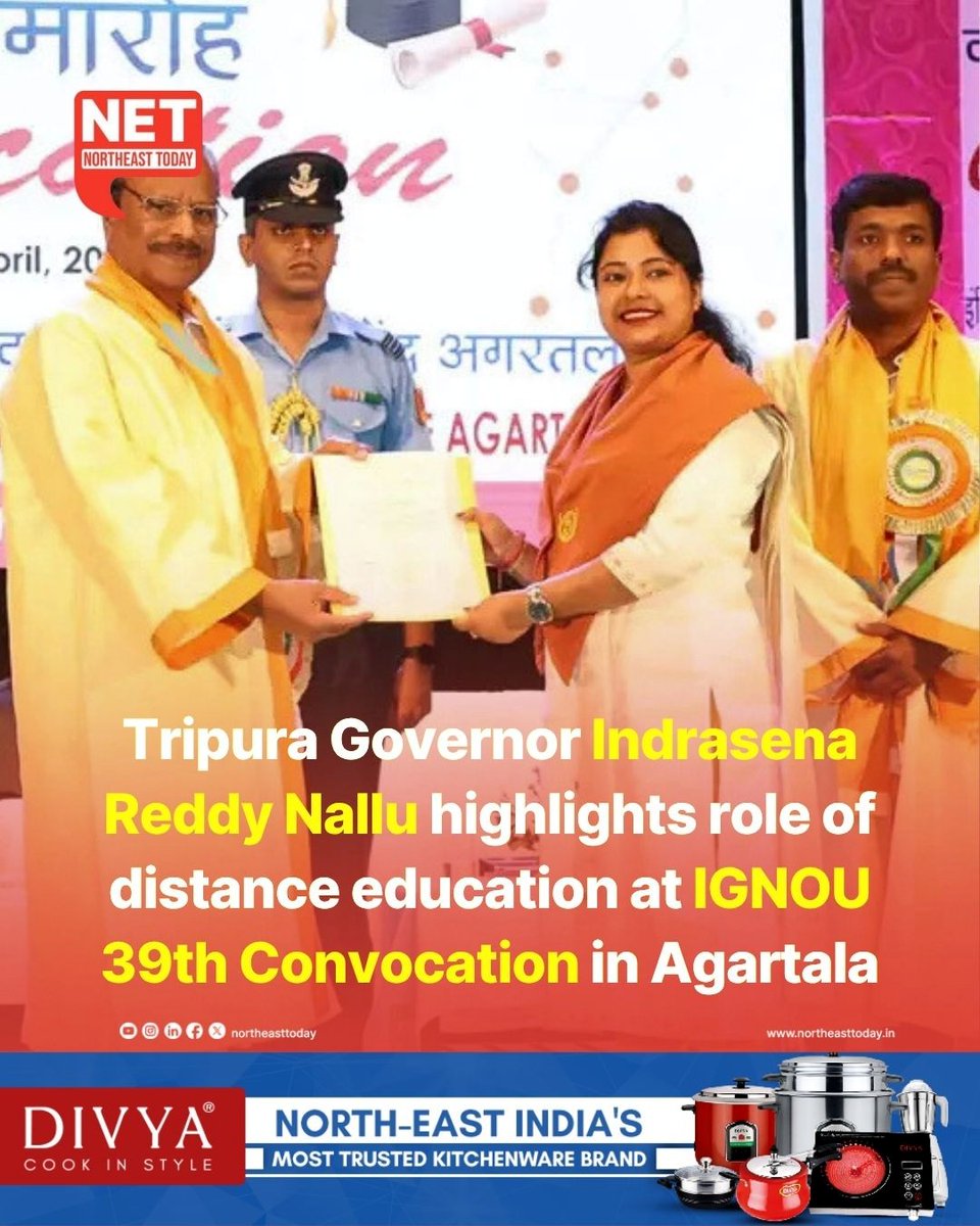 NortheastToday's tweet image. #Tripura | Indira Gandhi National Open University held its 39th convocation ceremony across the country on Tuesday, with the programme for the IGNOU Agartala Regional Centre taking place at Rabindra Satabarshiki Bhawan in Agartala.

Read more..
northeasttoday.in/northeast/trip…

#IGNOU