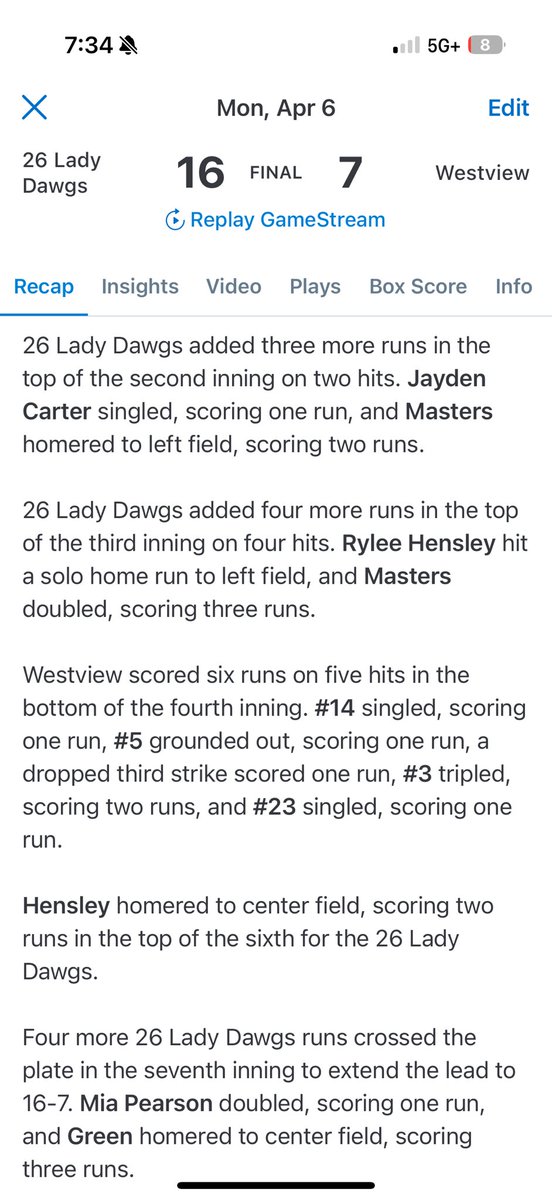 MayceeMasters23's tweet photo. Last night, Rylee and I received Players of the Game! I secured my 2nd Home run of my Sophomore season going 4 for 4 at the plate with 5 RBIs and 3 Stolen Bases. Rylee had 2 Home Runs and 3 RBIs. We helped secure the win over Westview.💪🏽@west10sports  @westtnsoftball @UTMSoftball https://t.co/QXso77kKxU