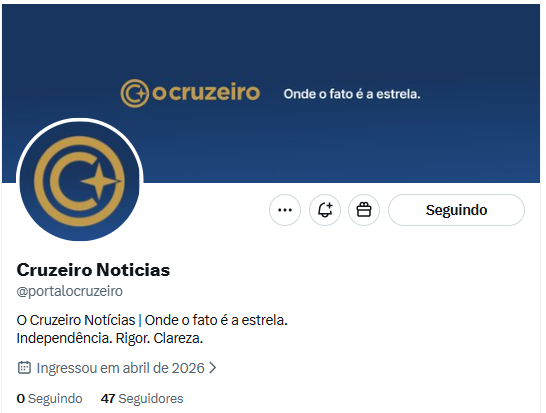 Vamos divulgar e prestigiar um novo veículo de imprensa no Brasil: <a href="/portalocruzeiro/">Cruzeiro Noticias</a> 

O perfil esperado de "Cruzeiro Noticias" é o de um veículo de imprensa conservador ou liberal-conservador de direita. 

Iniciativa dos jornalistas: <a href="/luislacombereal/">Luís Ernesto Lacombe</a> <a href="/silvionavarro/">Silvio Navarro</a> <a href="/PauloBriguet/">Paulo A. Briguet</a>