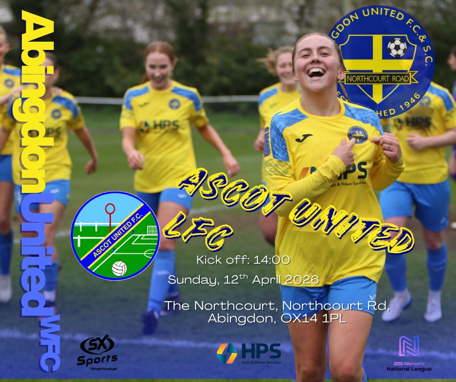 💛💙 OUR FINAL HOME GAME 💛💙

⚽ Abingdon United WFC vs <a href="/AscotWomenFC/">Ascot United Women & Girls FC</a> 
⏰ 14:00 KO
🏟 Northcourt, OX14 1PL
💷 £5 adults | £2 concessions | U16s free

One last push to finish a great season 💛💙

Come and support! ☀️