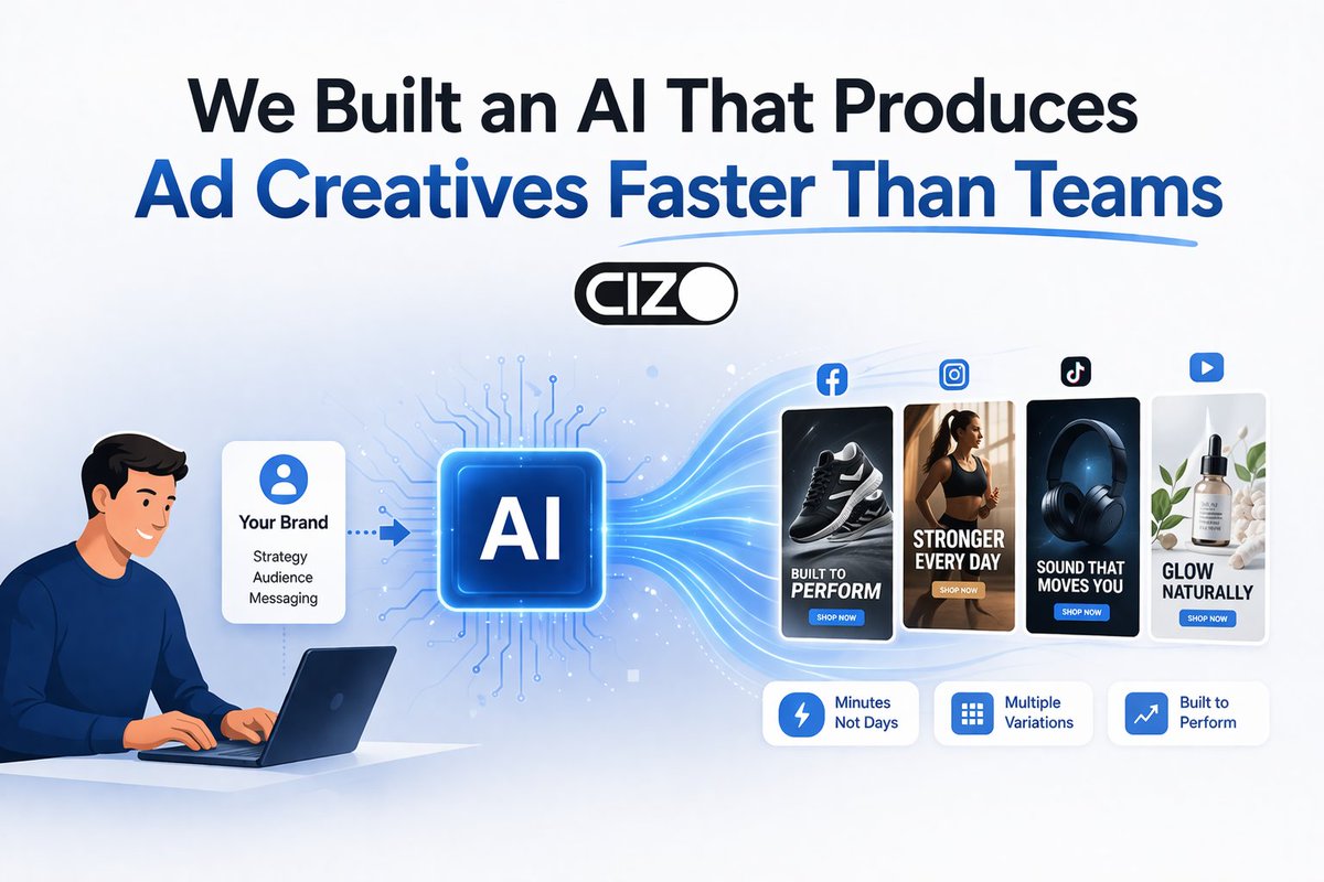 cizotech's tweet photo. Ad performance depends on testing.

But most teams can’t create enough creatives.

So we built an AI system that:

Generates multiple ad variations
Speeds up production
Scales across campaigns

👉 https://t.co/Wxk2AfD4Kr

#AIAds #Automation #Growth https://t.co/LEuxZdWj1X