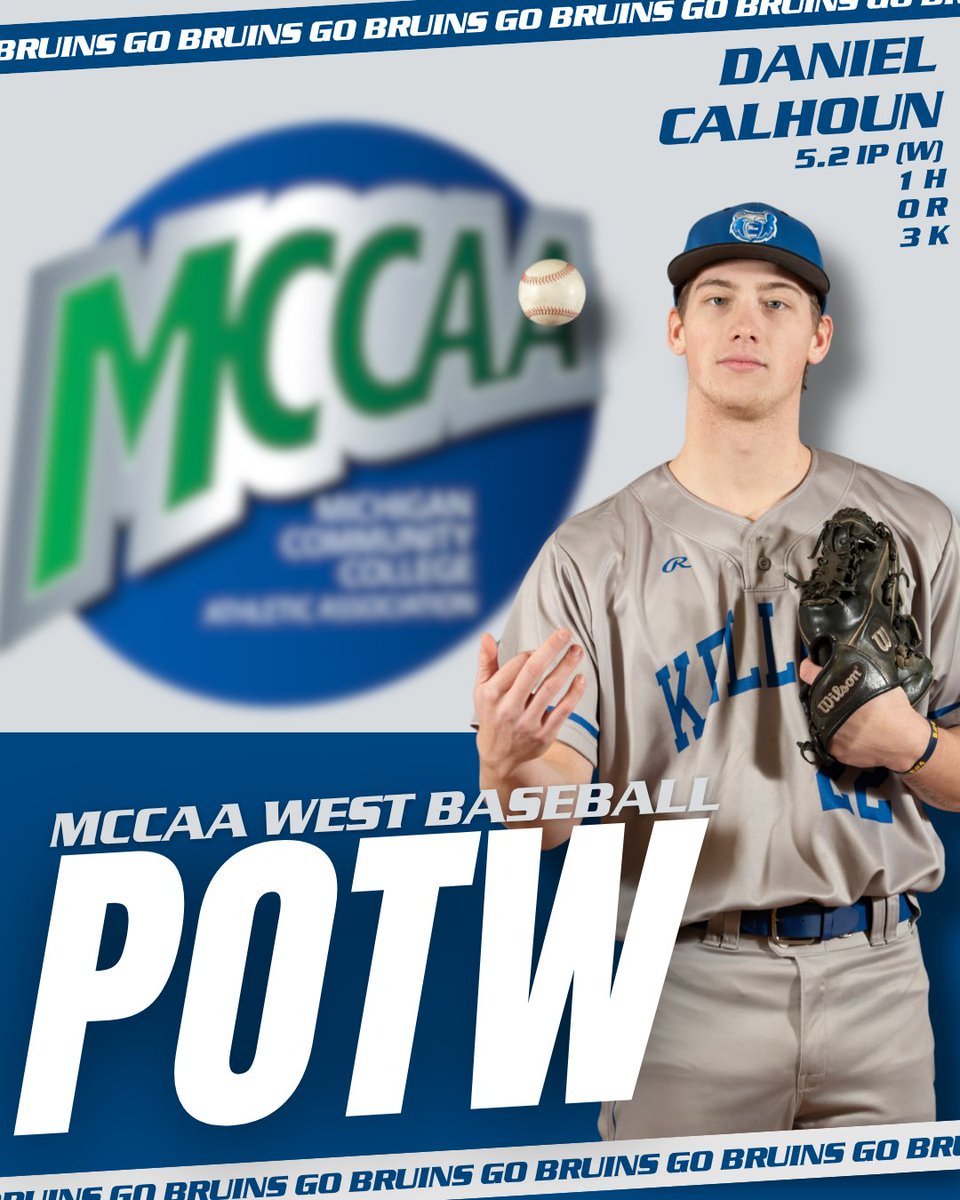 KelloggBruins's tweet image. 🔥⚾️ MCCAA Player &amp;amp; Co-Pitcher of the Week!

@BaseballKellogg's Ricky Hamm &amp;amp; Daniel Calhoun sweep this week's West honors! The #BruCru remains undefeated in Western Conference play!

Hamm: .750/.786/.917, 2 2B, 5 RBI 
Calhoun: W (3-1), 5.2 IP, H, 0 R, 3 K

#KCCBaseball #MCCAAPOW
