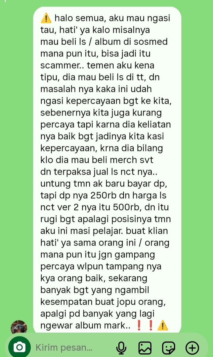 ayarashvi's tweet photo. [WASPADA / HELP RT] 🚨
Temennya temenku kena tipu lagi dari temen, kali ini dia kena tipu beli LS nya NCT😵‍💫
@.hoseanakbaik , ini akun tt nya
#penipu #scamarlet #scammer #nctzen #nct https://t.co/nydkXC5fz7